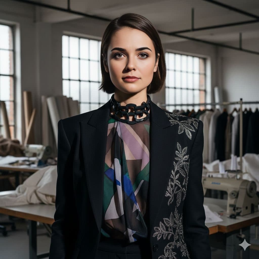 After: Fashion Designer (Female) template with a different face swapped in